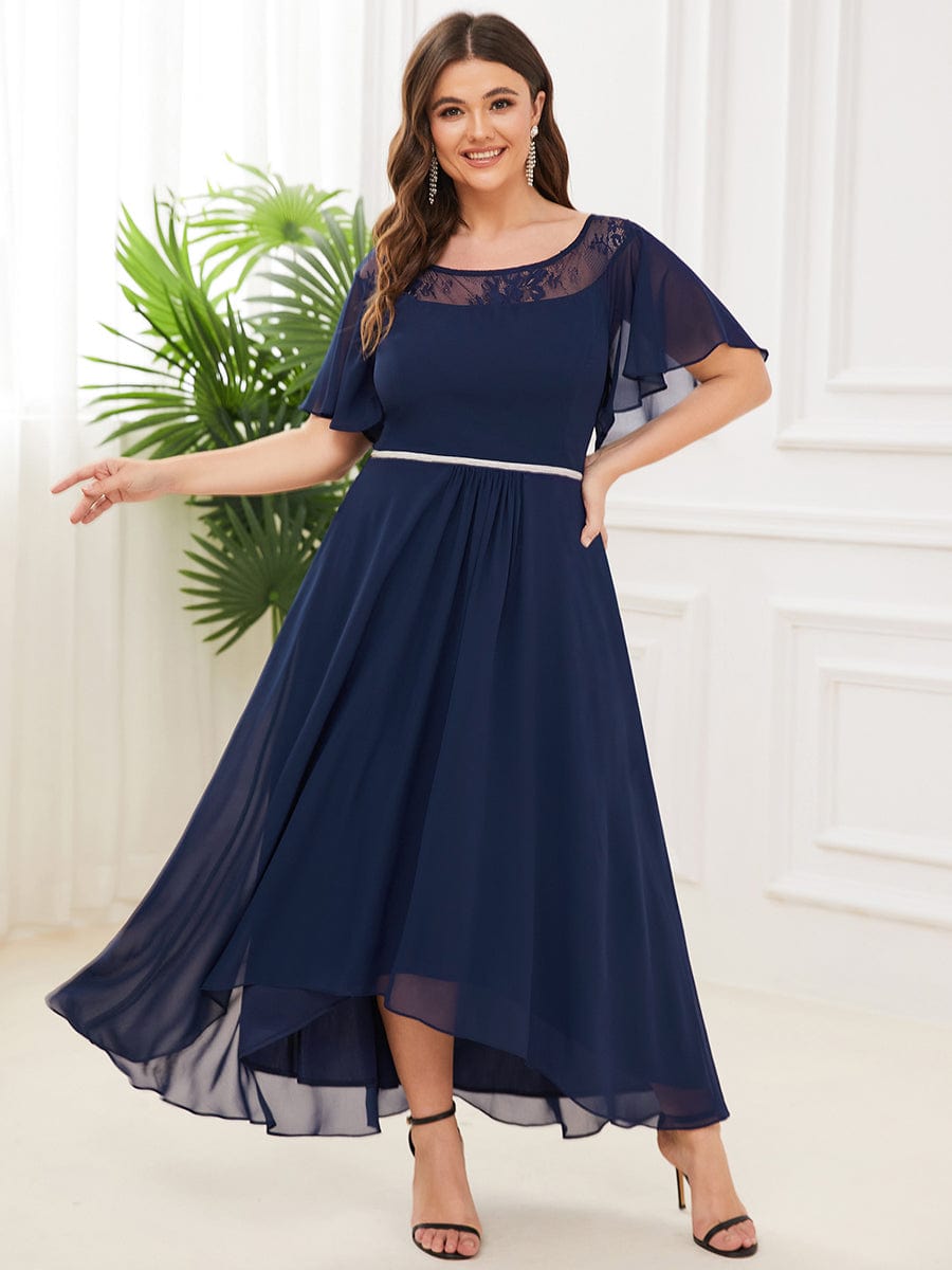 Women's Casual Boat Neck A-Line Midi Dress with Asymmetrical Hems #color_Navy Blue 