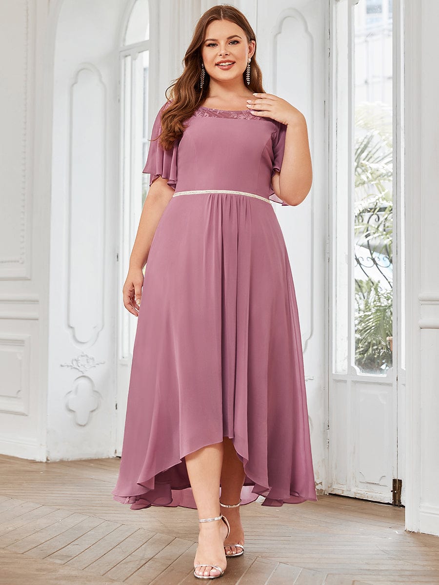 Custom Size Casual Boat Neck A-Line Midi Dress with Irregular Hem #color_Purple Orchid