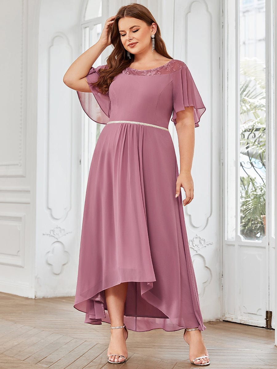 Custom Size Casual Boat Neck A-Line Midi Dress with Irregular Hem #color_Purple Orchid