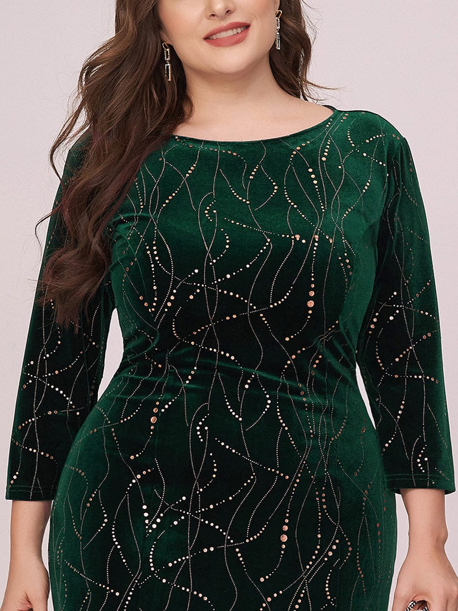 Women's Stylish Bodycon High-Low Velvet Party Dress #color_Dark Green