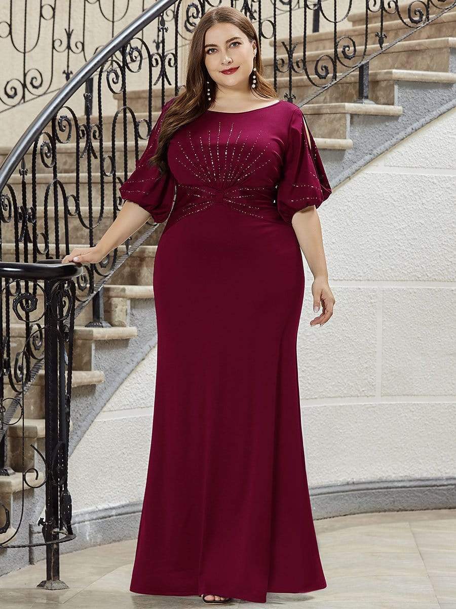 Simple Plus Size Bodycon Maxi Mermaid Formal Evening Dress #color_Burgundy 