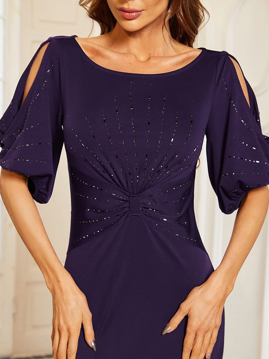 Trendy Round Neck Long Bodycon Evening Dress with Sleeves #color_Dark Purple 