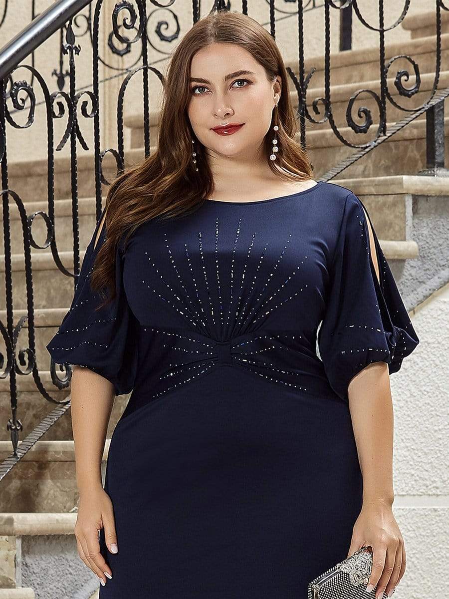 Plus Size Round Neck Long Formal Evening Dress - Ever-Pretty US