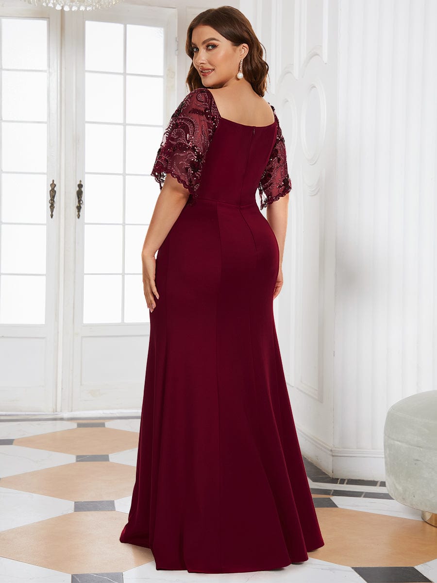 Pleated V-Neck Spaghetti Strap High Slit Bridesmaid Dress