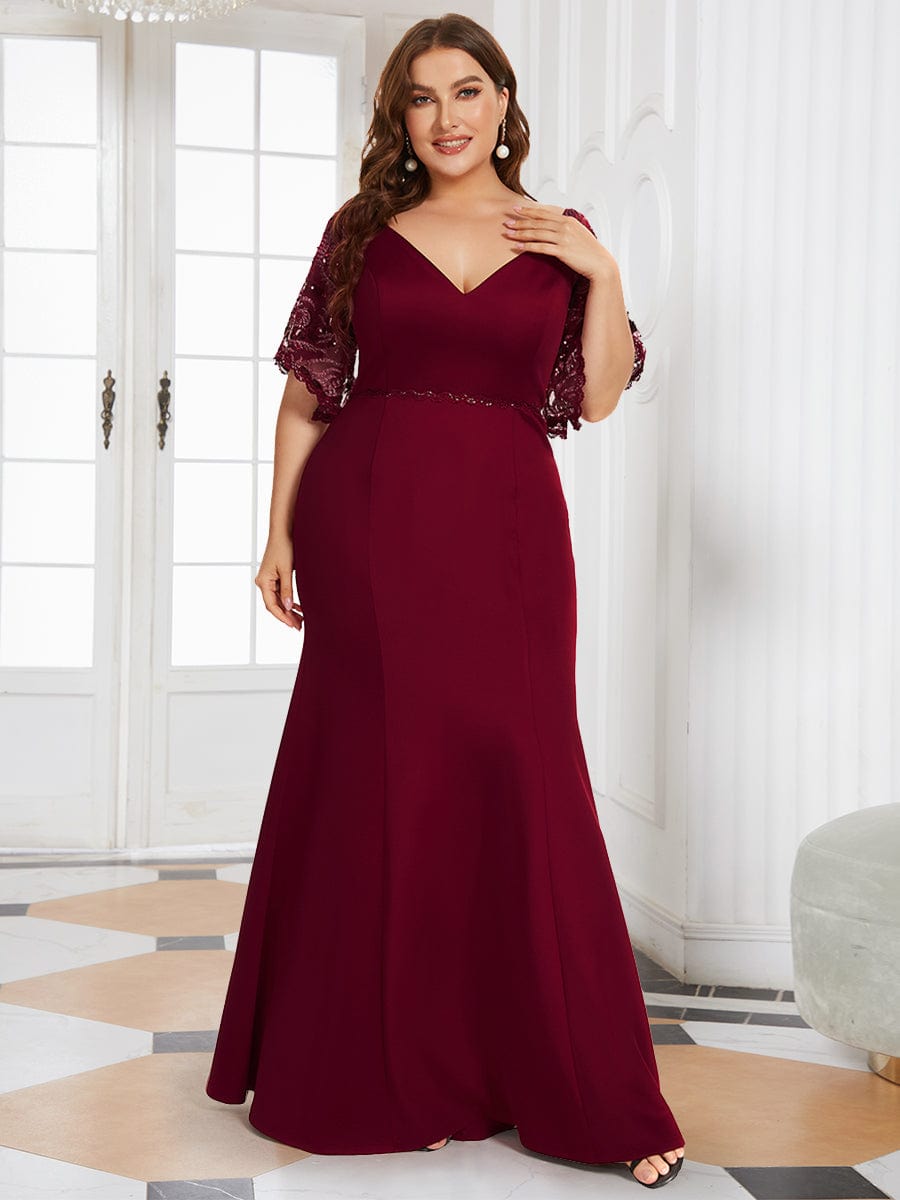 Custom Size V Neck Elegant Fishtail Evening Dress Long Formal Dresses #Color_Burgundy