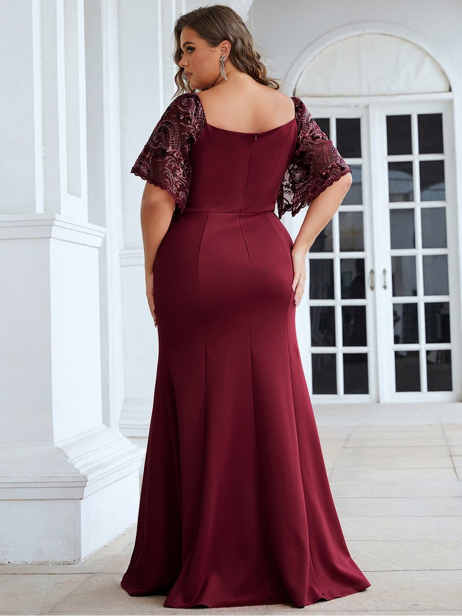 Sexy V Neck Maxi Bodycon Party Dress with Flare Sleeves #Color_Burgundy