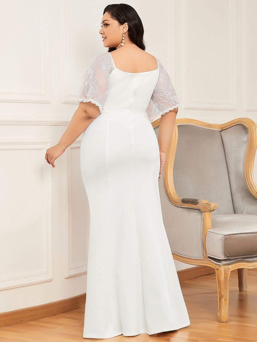 Sexy V Neck Maxi Bodycon Party Dress with Flare Sleeves #Color_Cream