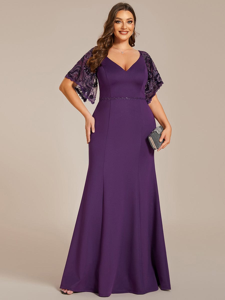 Custom Size V Neck Elegant Fishtail Evening Dress Long Formal Dresses #Color_Dark Purple