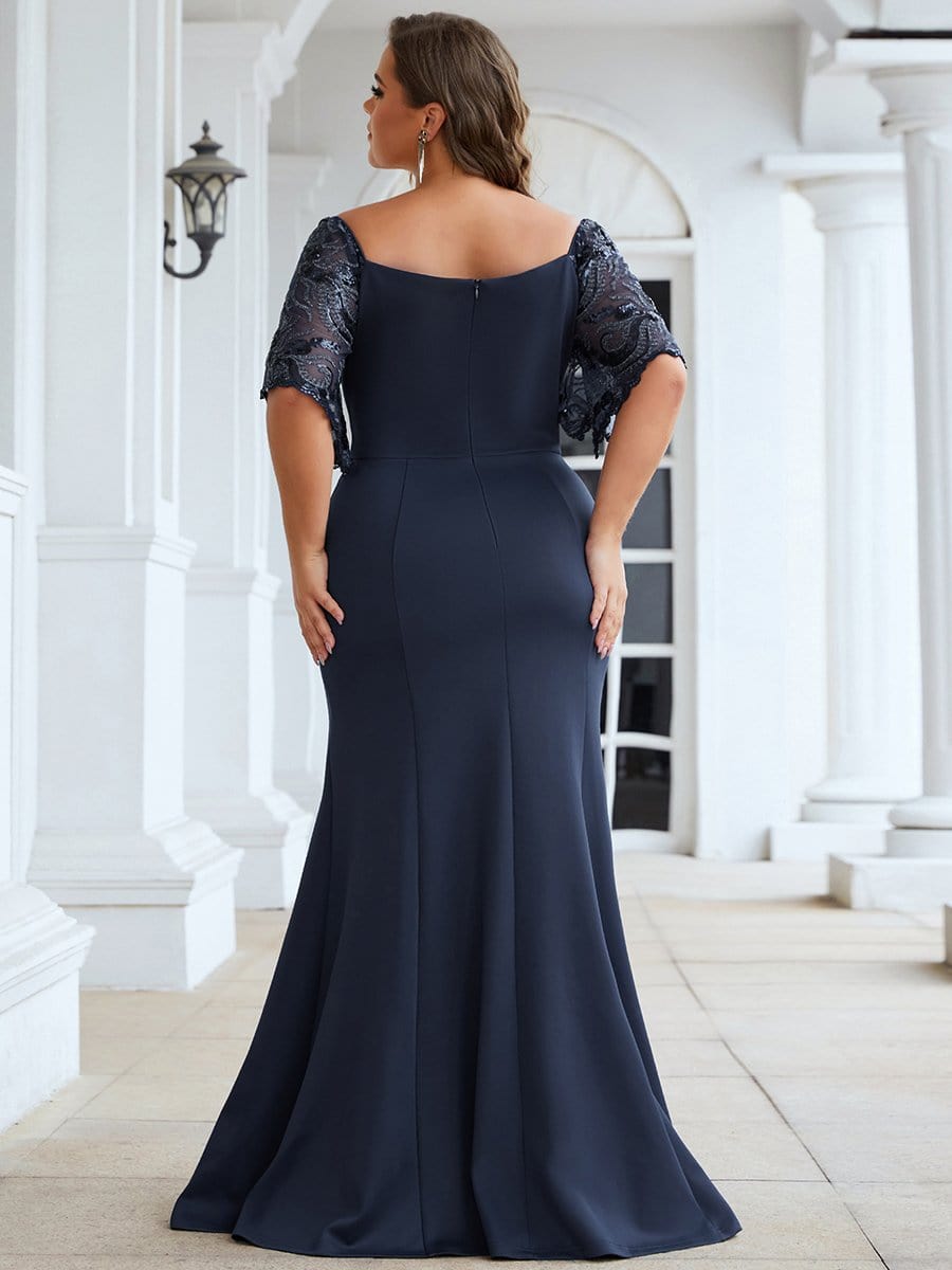 Sexy V Neck Maxi Bodycon Party Dress with Flare Sleeves #Color_Navy Blue