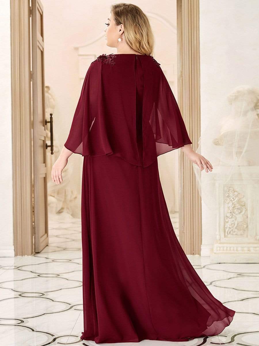 Elegant V Neck Flowy Chiffon Bridesmaid Dresses with Wraps #color_Burgundy 