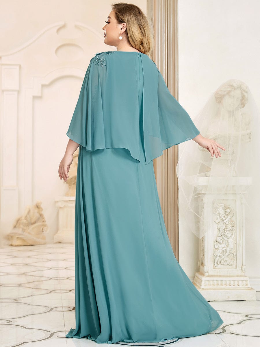 Elegant V Neck Flowy Chiffon Bridesmaid Dresses with Wraps #color_Dusty Blue
