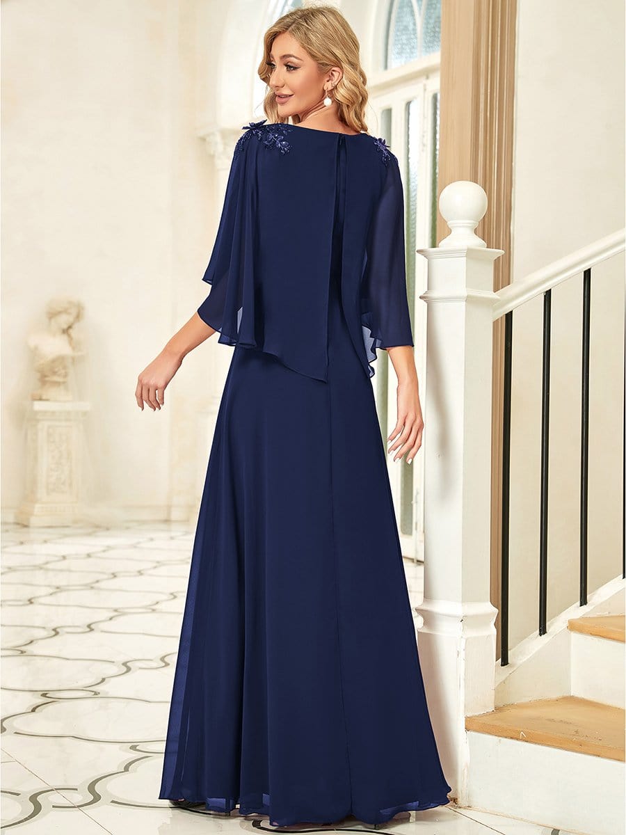 Elegant V Neck Flowy Chiffon Bridesmaid Dresses with Wraps #color_Navy Blue 