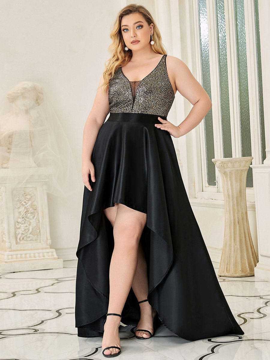 Custom Size Sparkly Bodice High Low Prom Dresses for Women #color_Black