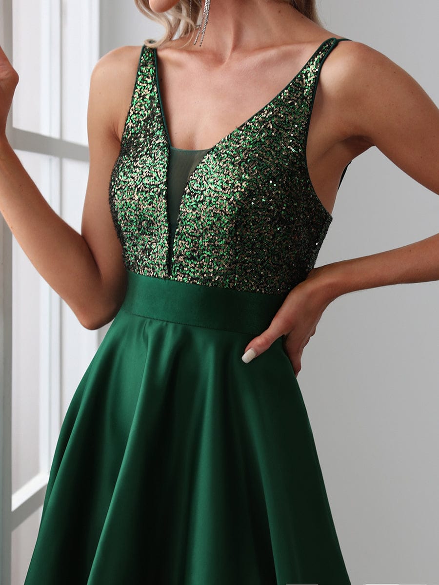 Sparkly Bodice High Low Prom Dresses for Women #color_Dark Green 