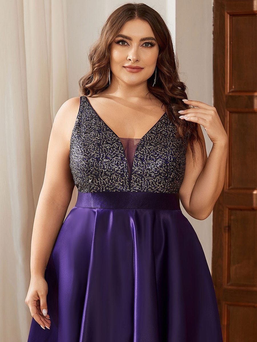 Sparkly Bodice High Low Prom Dresses for Women #color_Dark Purple