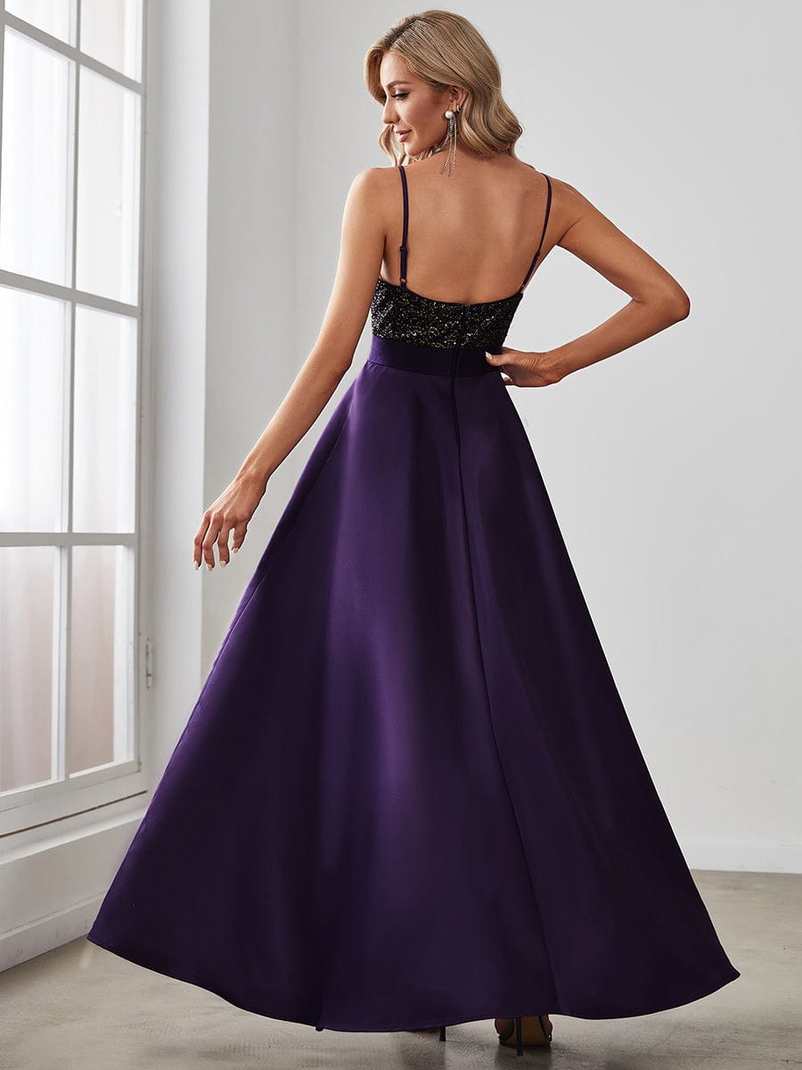 Sparkly Bodice High Low Prom Dresses for Women #color_Dark Purple 