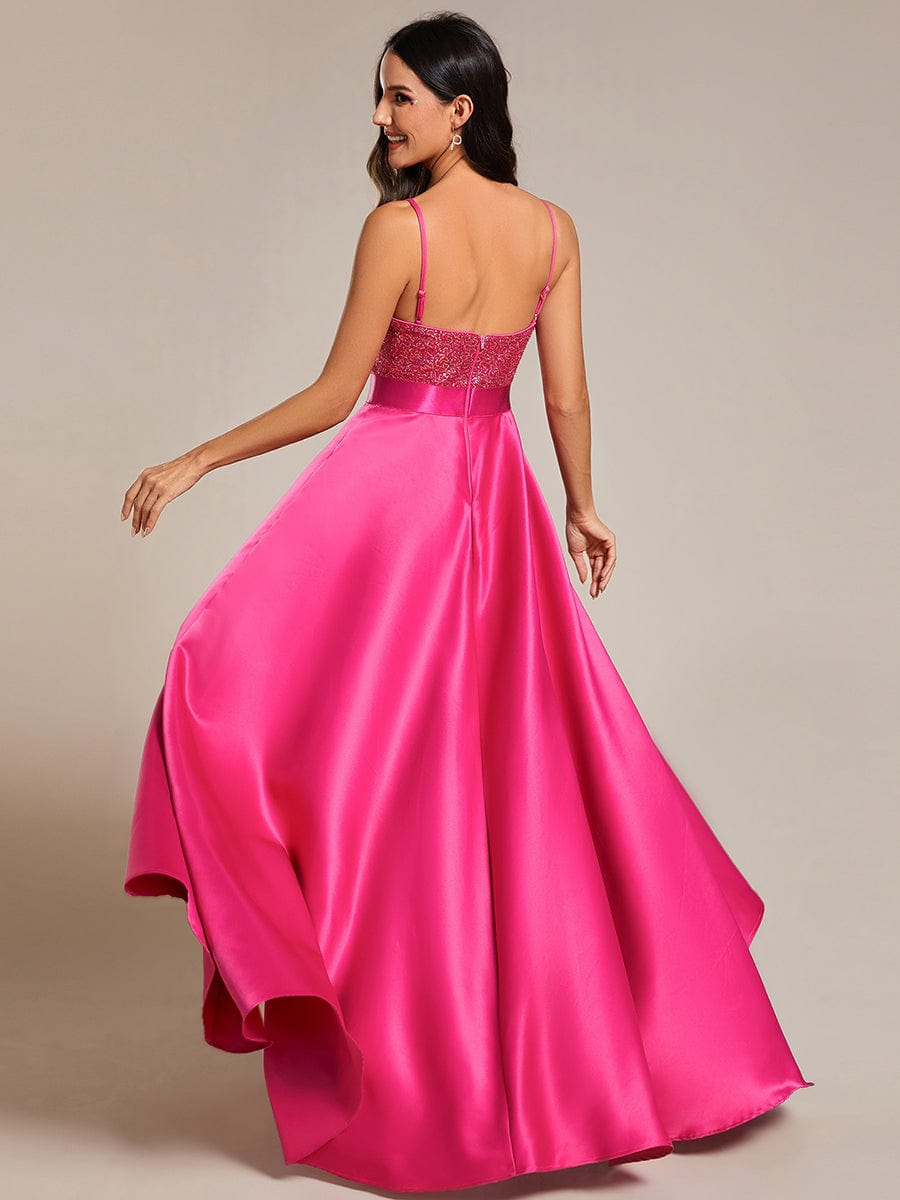 Sparkly Bodice High Low Prom Dresses for Women #color_Hot Pink