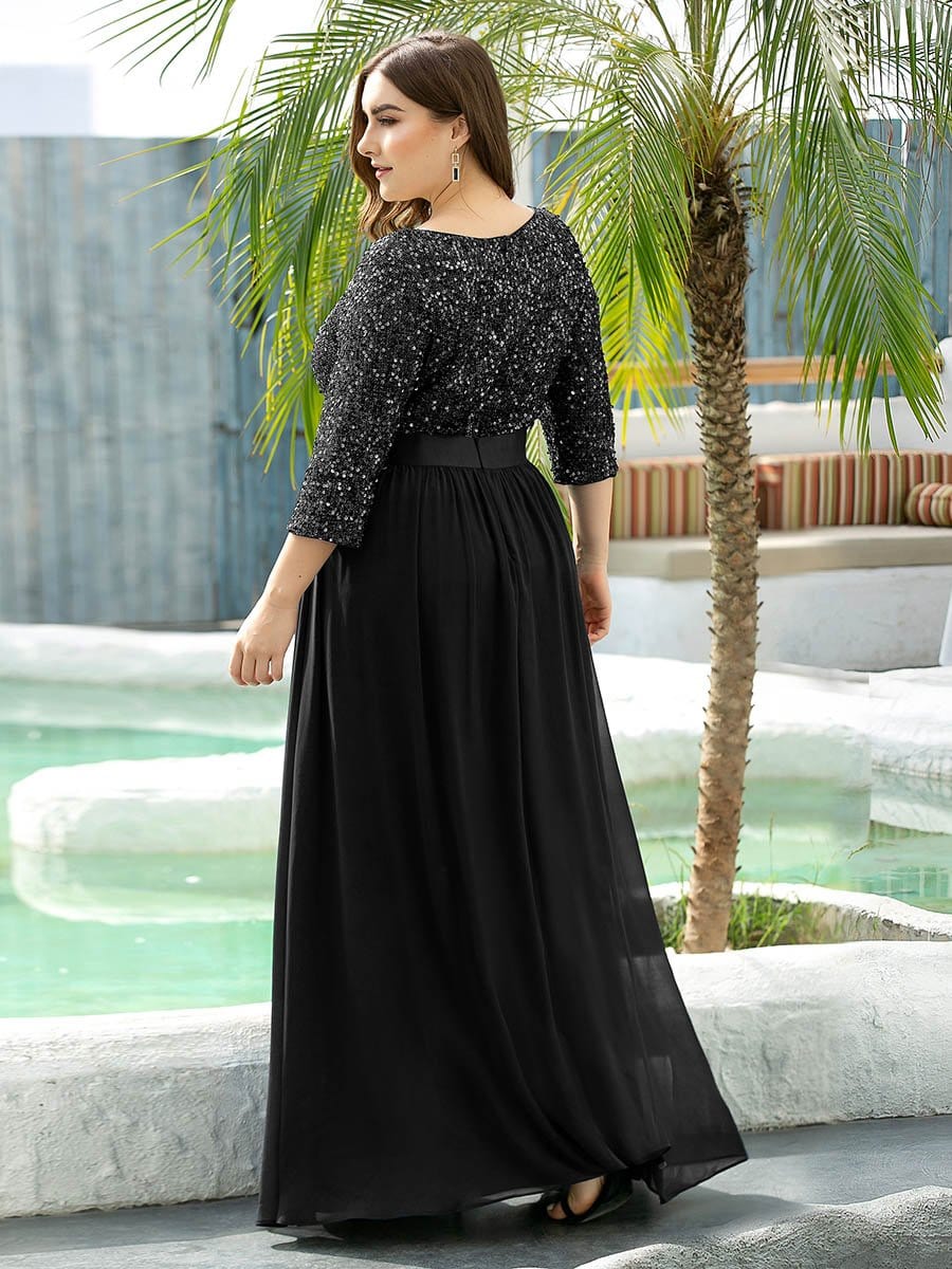 Women's Long Tulle & Sequin Evening Dresses for Mother of the Bride #color_Black 