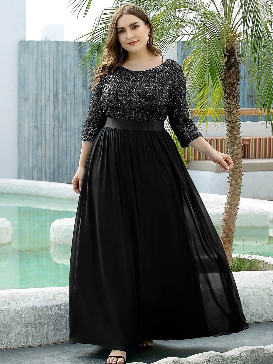 Custom Size Women's Long Tulle & Sequin Evening Dresses for Mother of the Bride #color_Black 