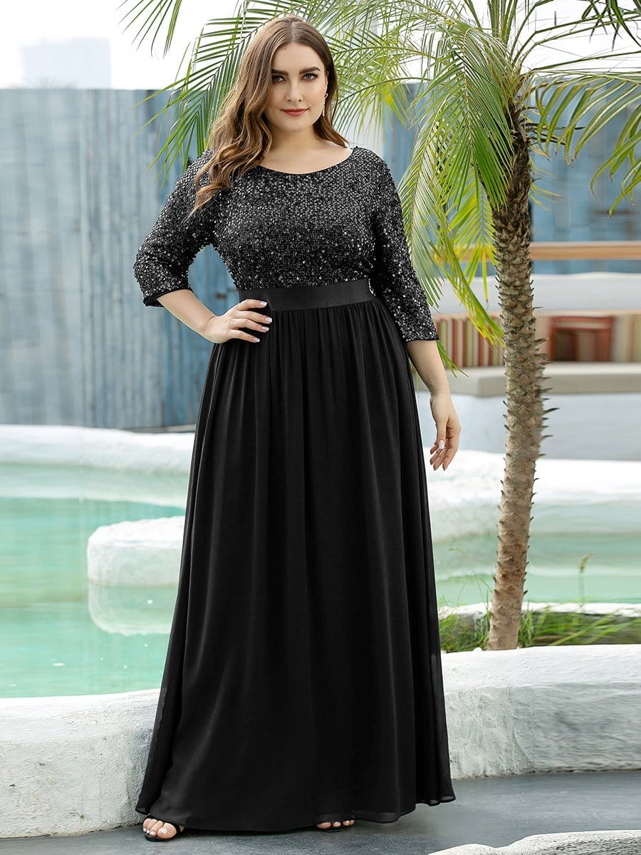 Sexy Plus Size Evening Dresses  Mermaid V neck with Lace Sleeves -  Ever-Pretty US