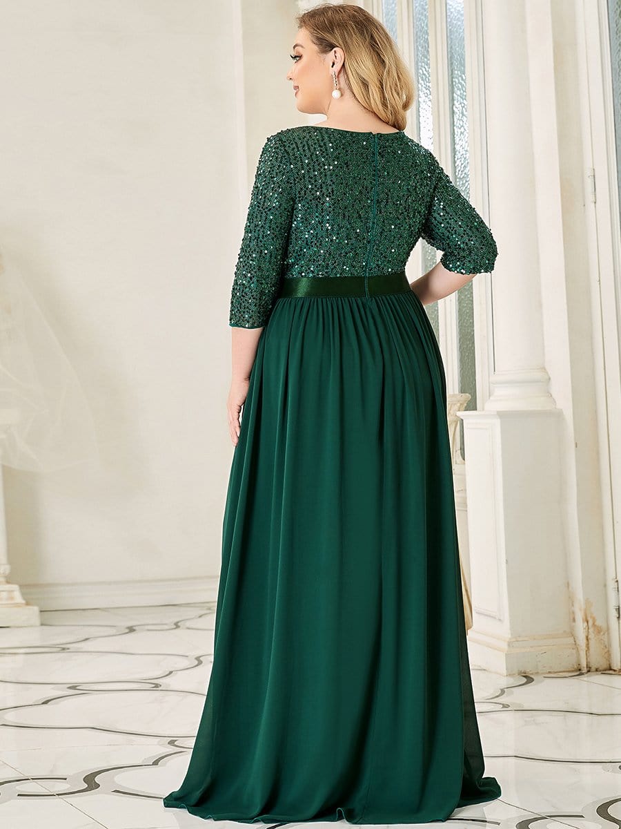 Women's Long Tulle & Sequin Evening Dresses for Mother of the Bride #color_Dark Green 