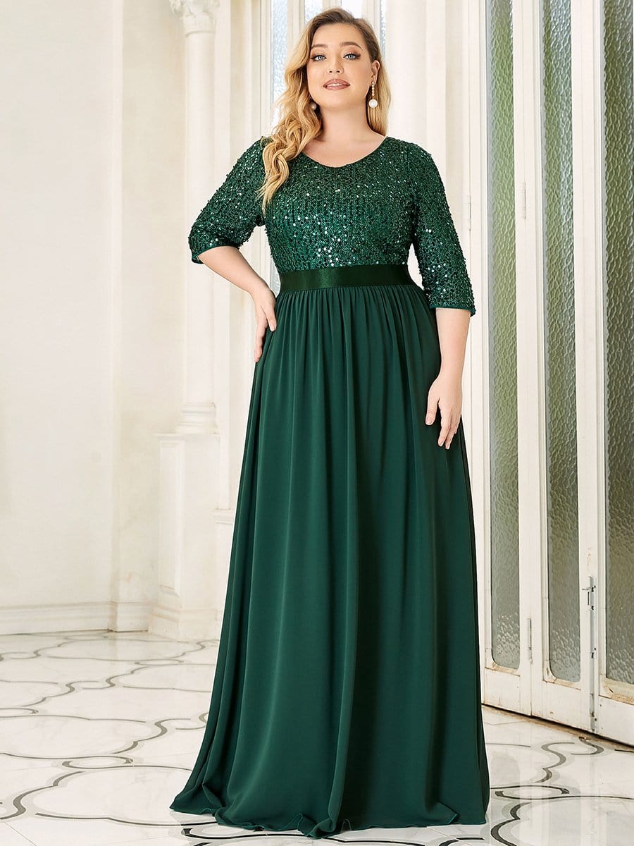 Custom Size Women's Long Tulle & Sequin Evening Dresses for Mother of the Bride #color_Dark Green 