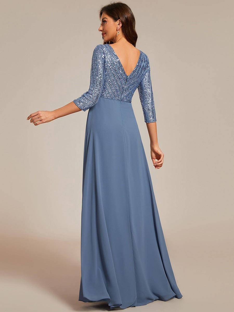 Sexy V Neck Sequin Evening Dresses with 3/4 Sleeve #color_Dusty Blue