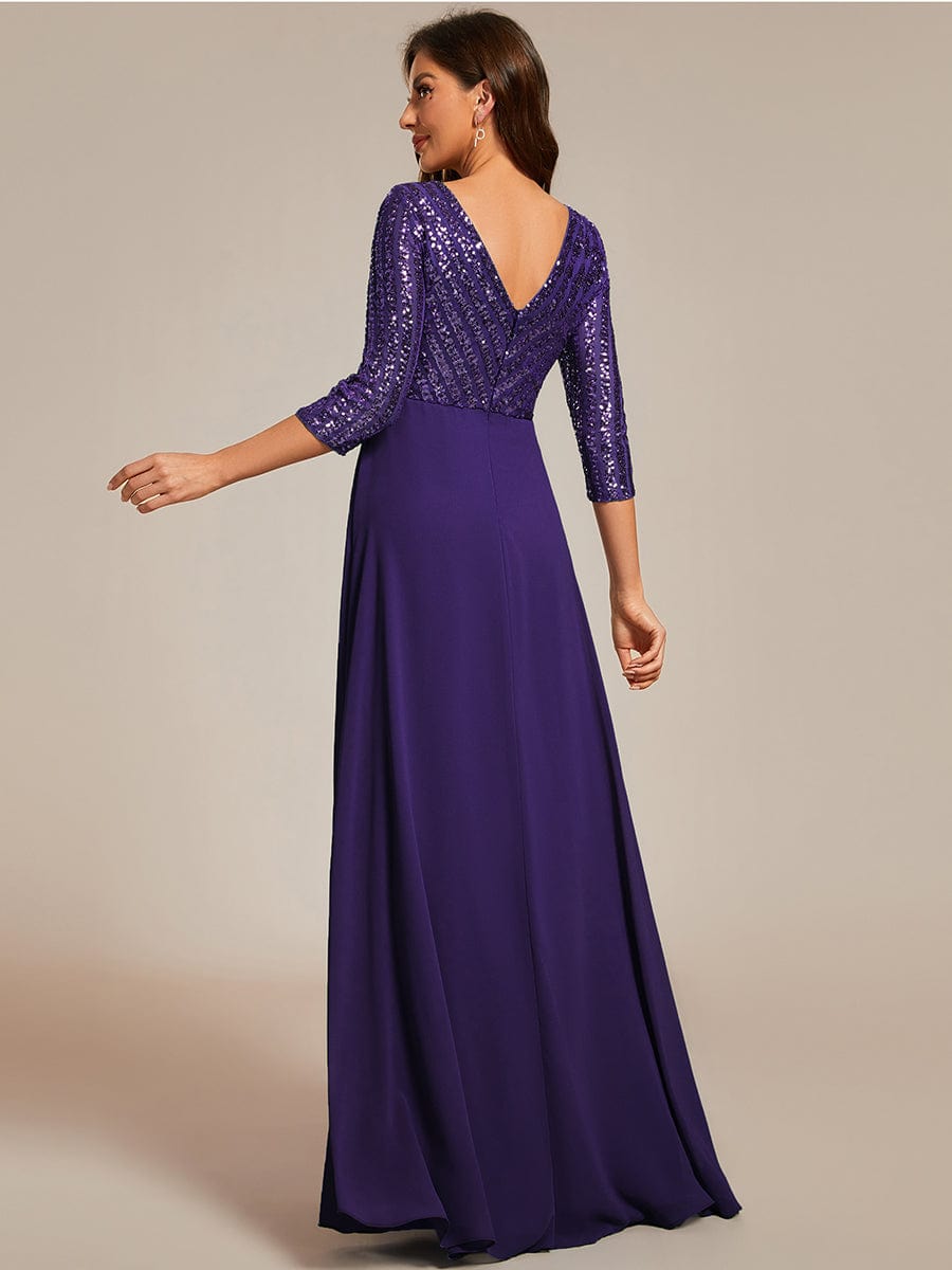 Sexy V Neck Sequin Evening Dresses with 3/4 Sleeve #color_Dark Purple