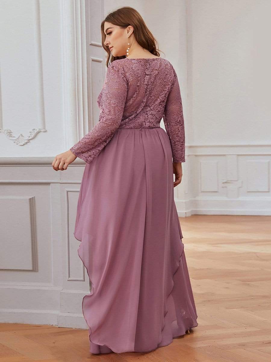 Classic Floral Lace Bridesmaid Dress with Long Sleeve #color_Purple Orchid 