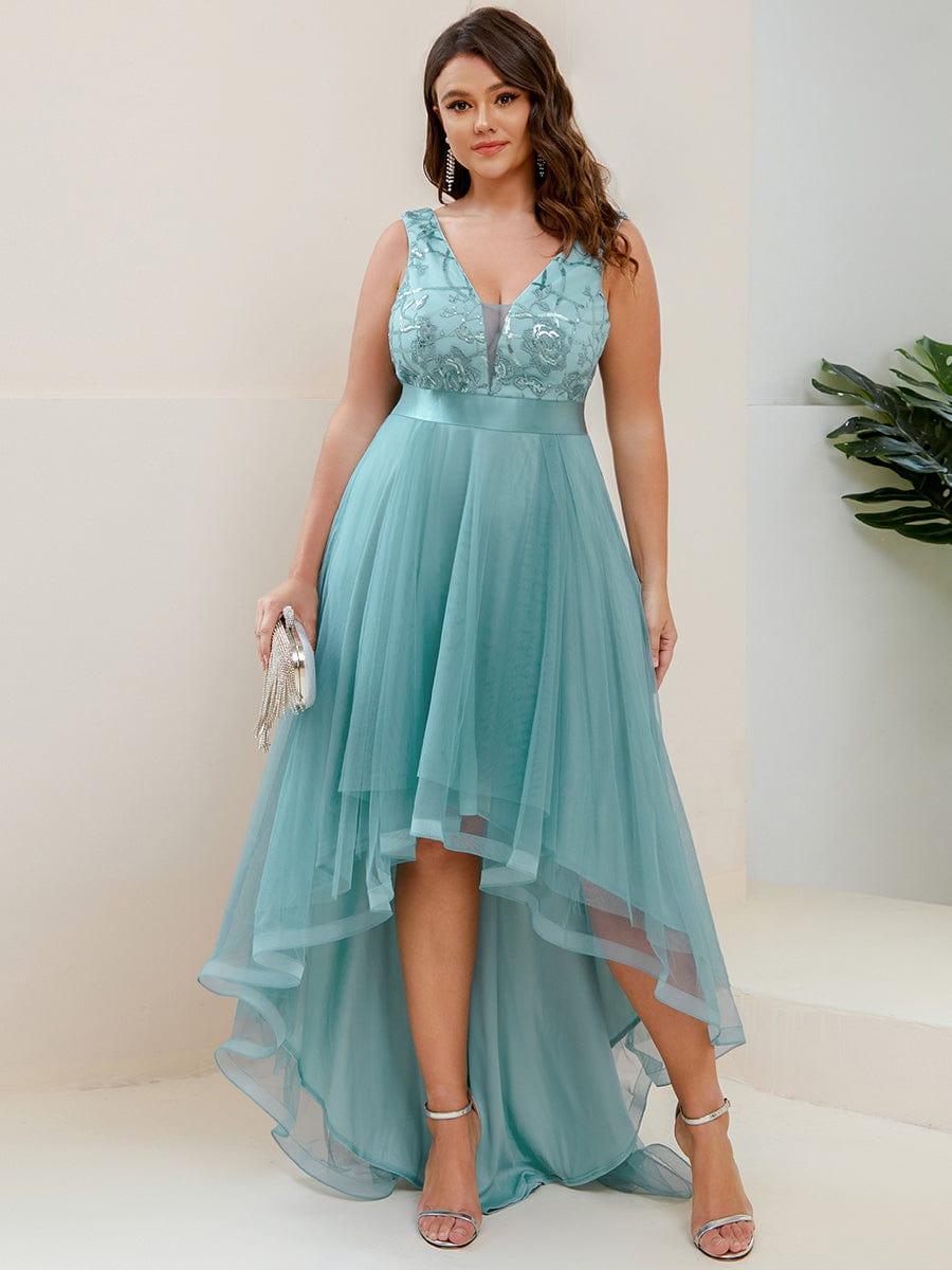 Ever Pretty Plus Size V Neck Sequin Tulle Evening Dress