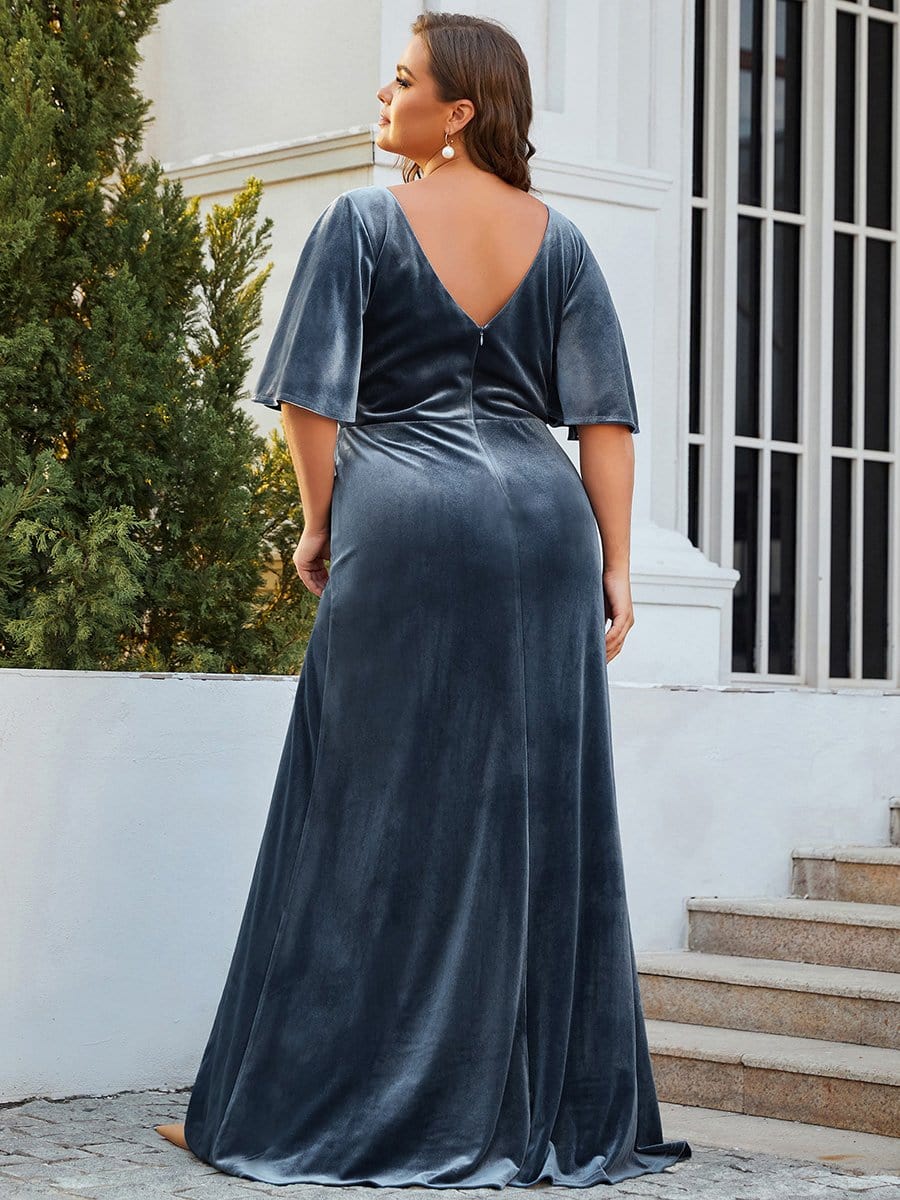 Vintage Plus Size Velvet Maxi Evening Dress #color_Dusty Blue