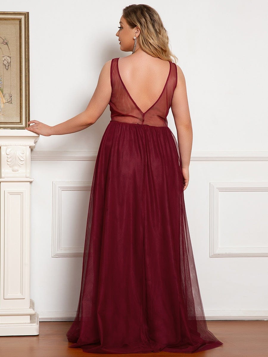 Soft Spaghetti Straps V-Neck Embroidery Evening Dress #color_Burgundy 