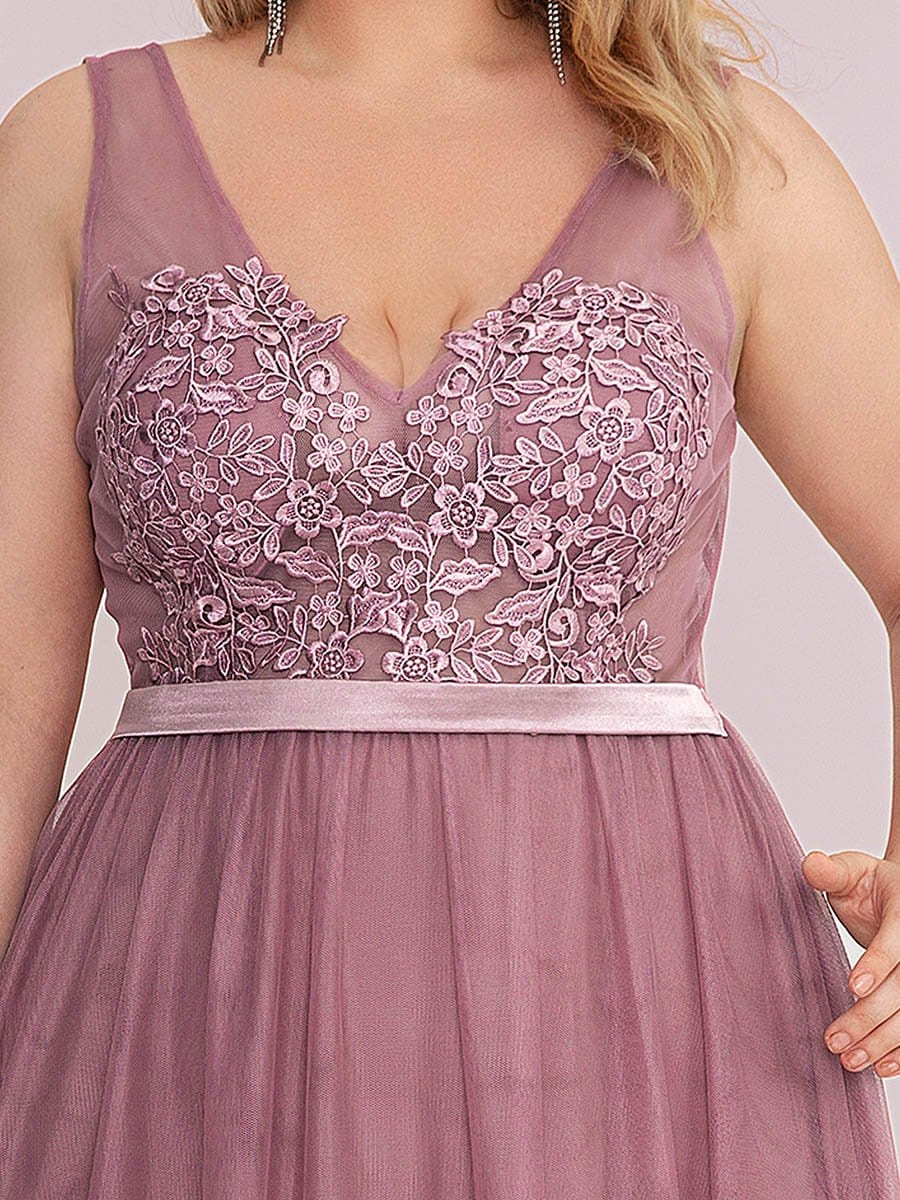 Soft Spaghetti Straps V-Neck Embroidery Evening Dress #color_Purple Orchid 