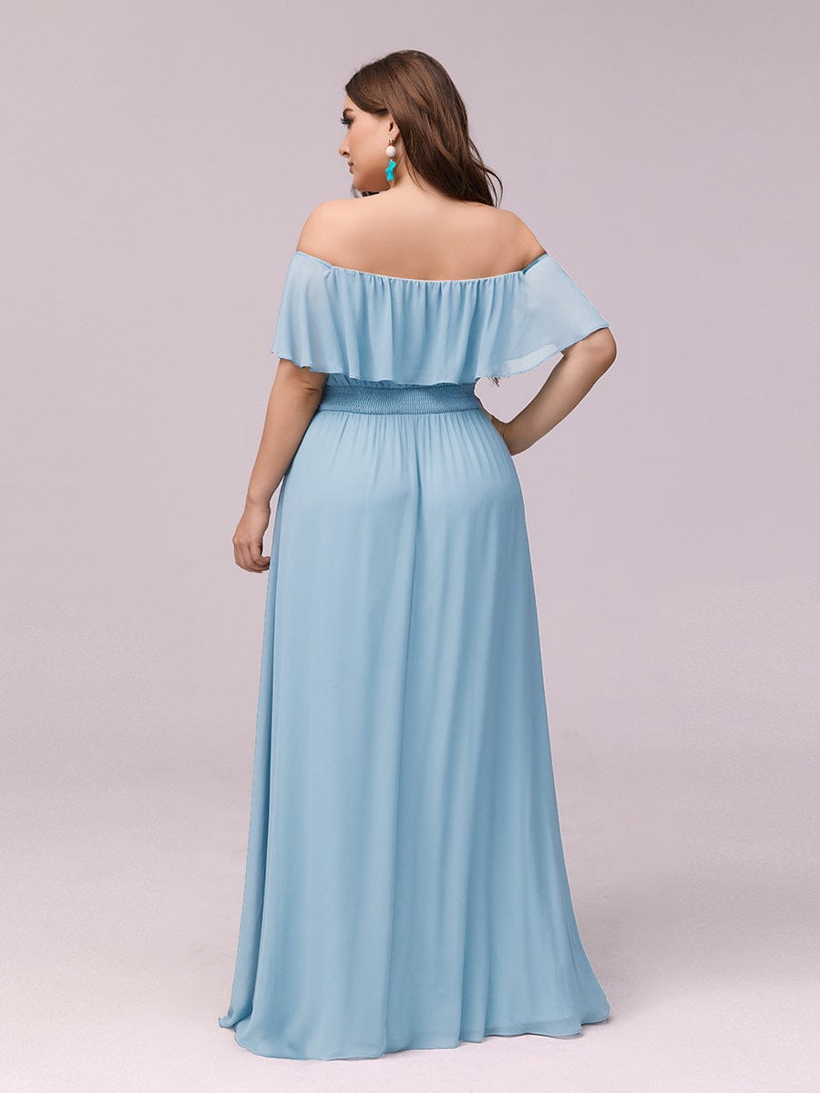 Custom Size Chiffon Ruffle Off Shoulder Thigh Split Bridesmaid Dresses #color_Sky Blue