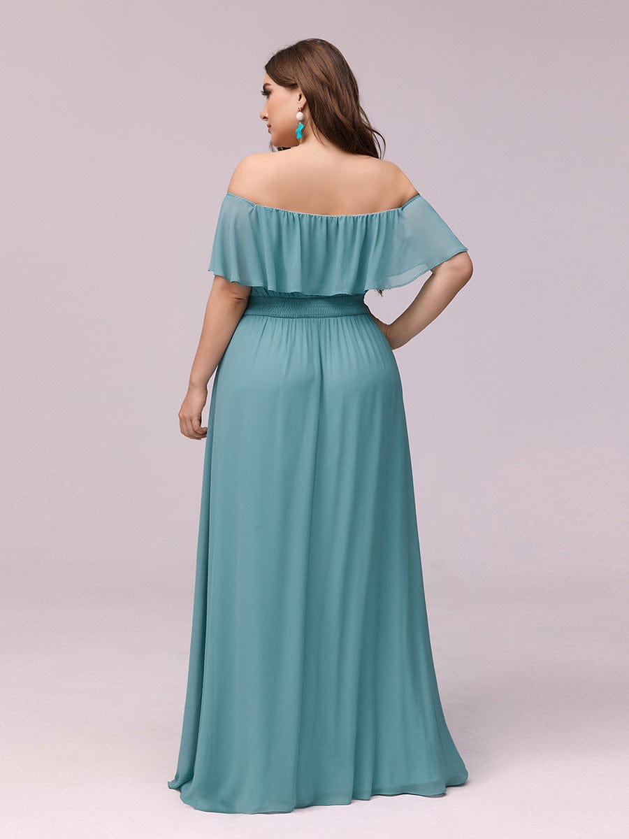 Custom Size Chiffon Ruffle Off Shoulder Thigh Split Bridesmaid Dresses #color_Light Teal