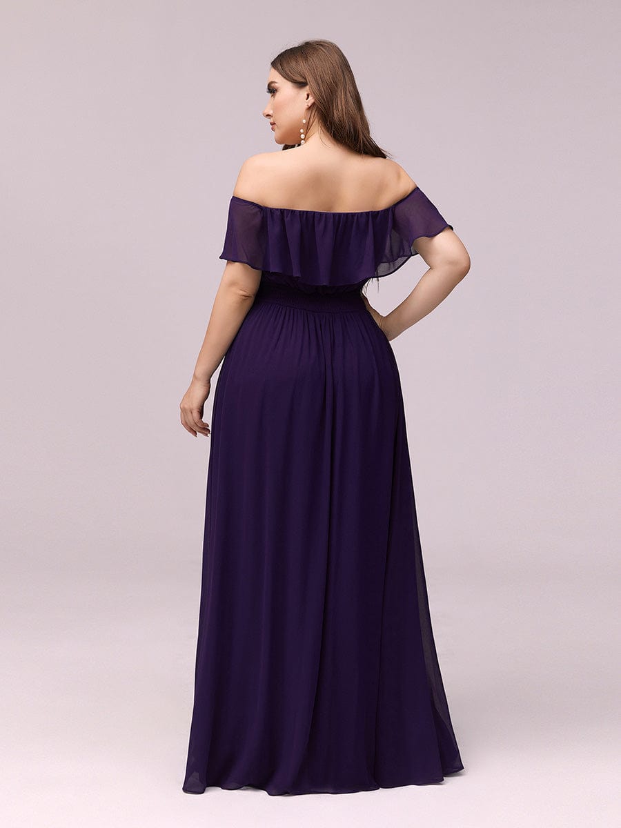 Custom Size Chiffon Ruffle Off Shoulder Thigh Split Bridesmaid Dresses #color_Dark Purple