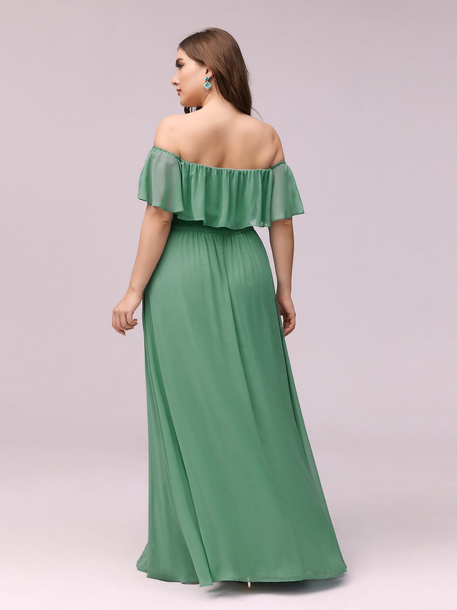 Custom Size Chiffon Ruffle Off Shoulder Thigh Split Bridesmaid Dresses #color_Green Bean