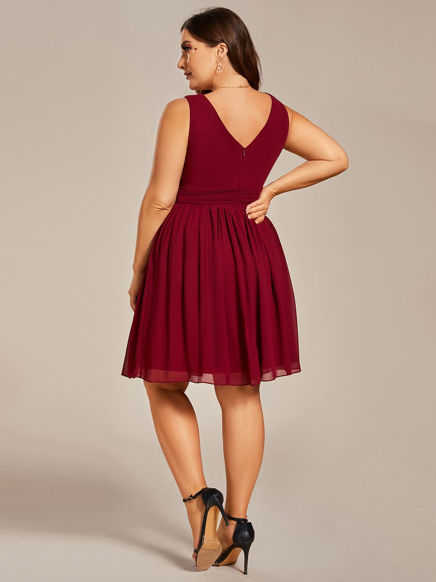 Women Sleeveless V Neck Short Bridesmaid Dress #color_Burgundy 