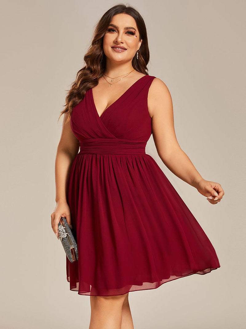 Plus Size Sleeveless Deep V Neck Short Bridesmaid Dress - Ever-Pretty US