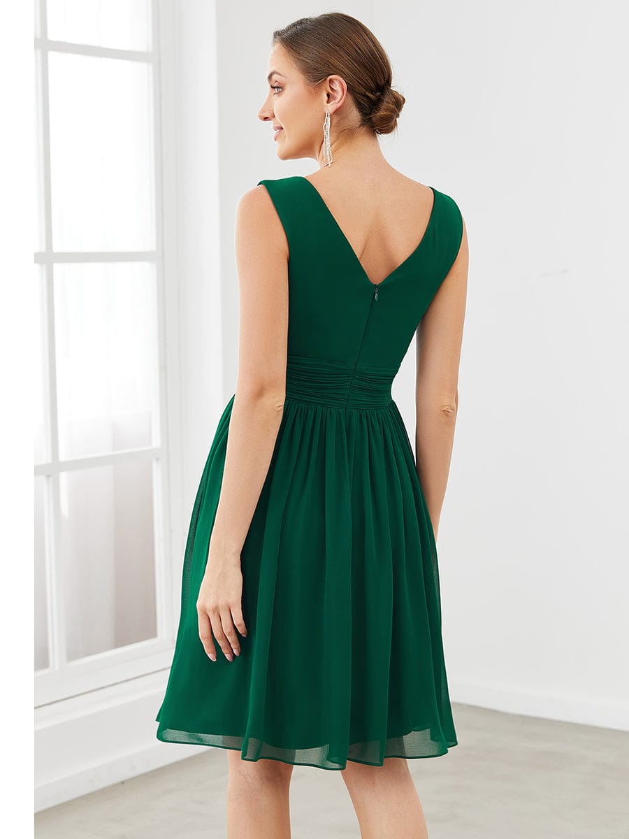 Women Sleeveless V Neck Short Bridesmaid Dress #color_Dark Green 