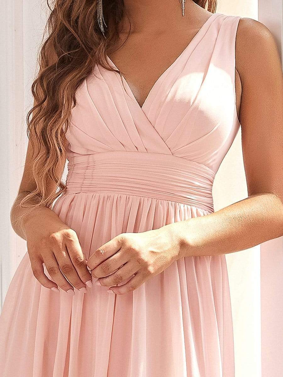 Women Sleeveless V Neck Short Bridesmaid Dress #color_Pink 