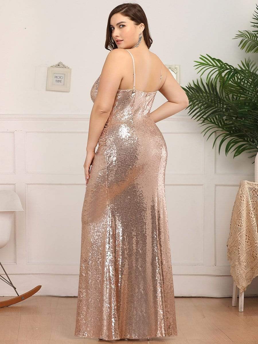 Sexy Sequin Backless Fishtail Evening Gowns for Women #color_Rose Gold 