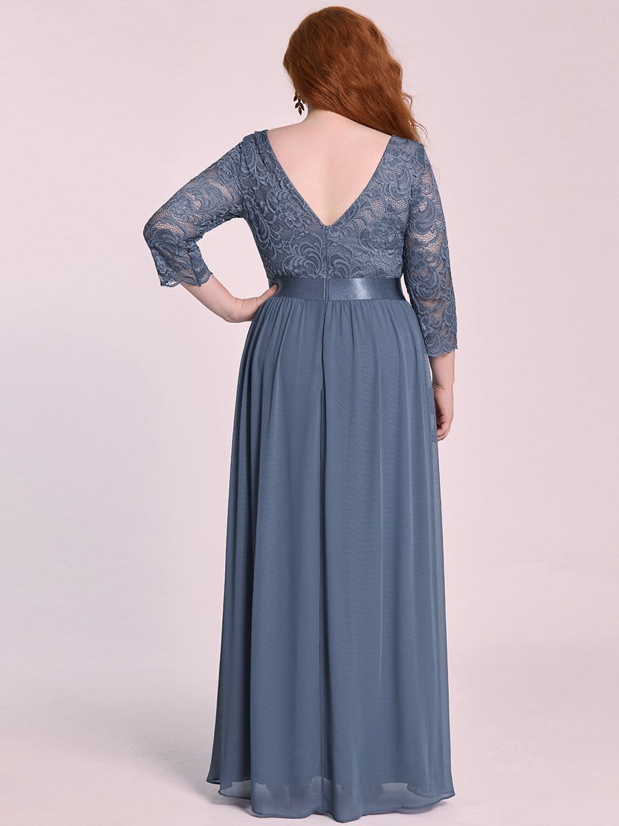 Simple Plus Size Lace Evening Dress with Half Sleeves #color_Dusty Blue