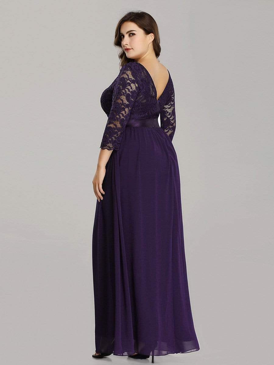 Simple Plus Size Lace Evening Dress with Half Sleeves #color_Dark Purple 