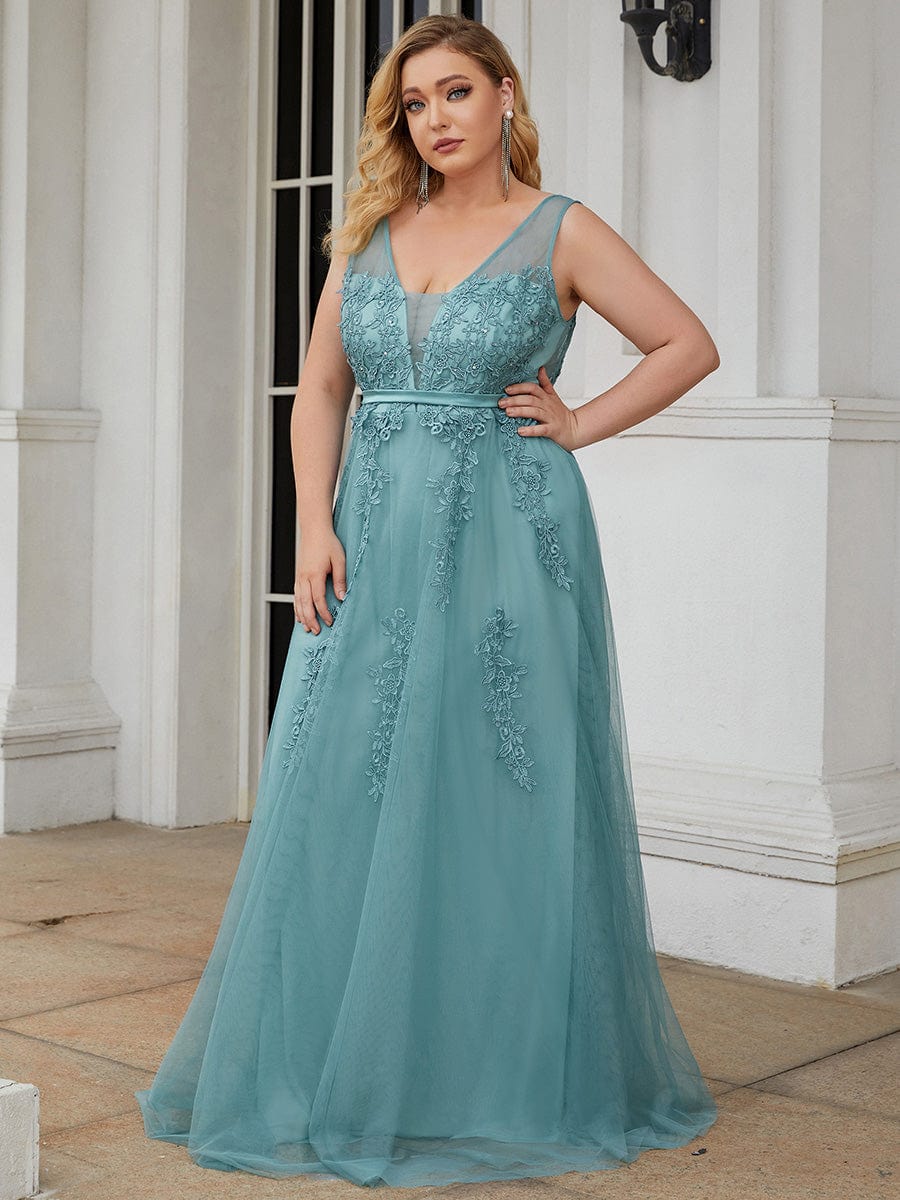 Maxi Long Elegant Ethereal Tulle Evening Dress #color_Light Teal