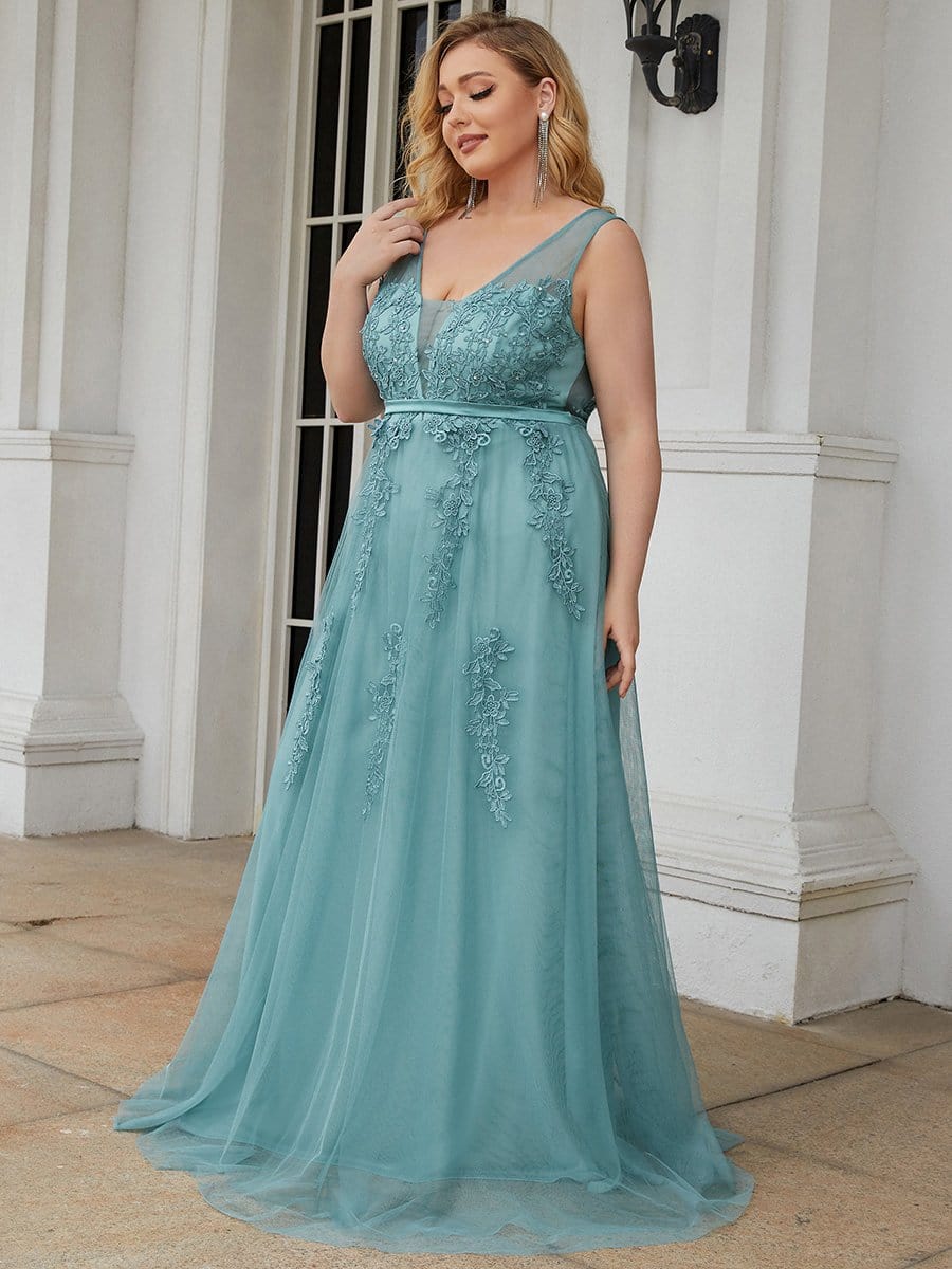 Plus Size Maxi Long Ethereal Tulle Formal Evening Dress #color_Dusty Blue 