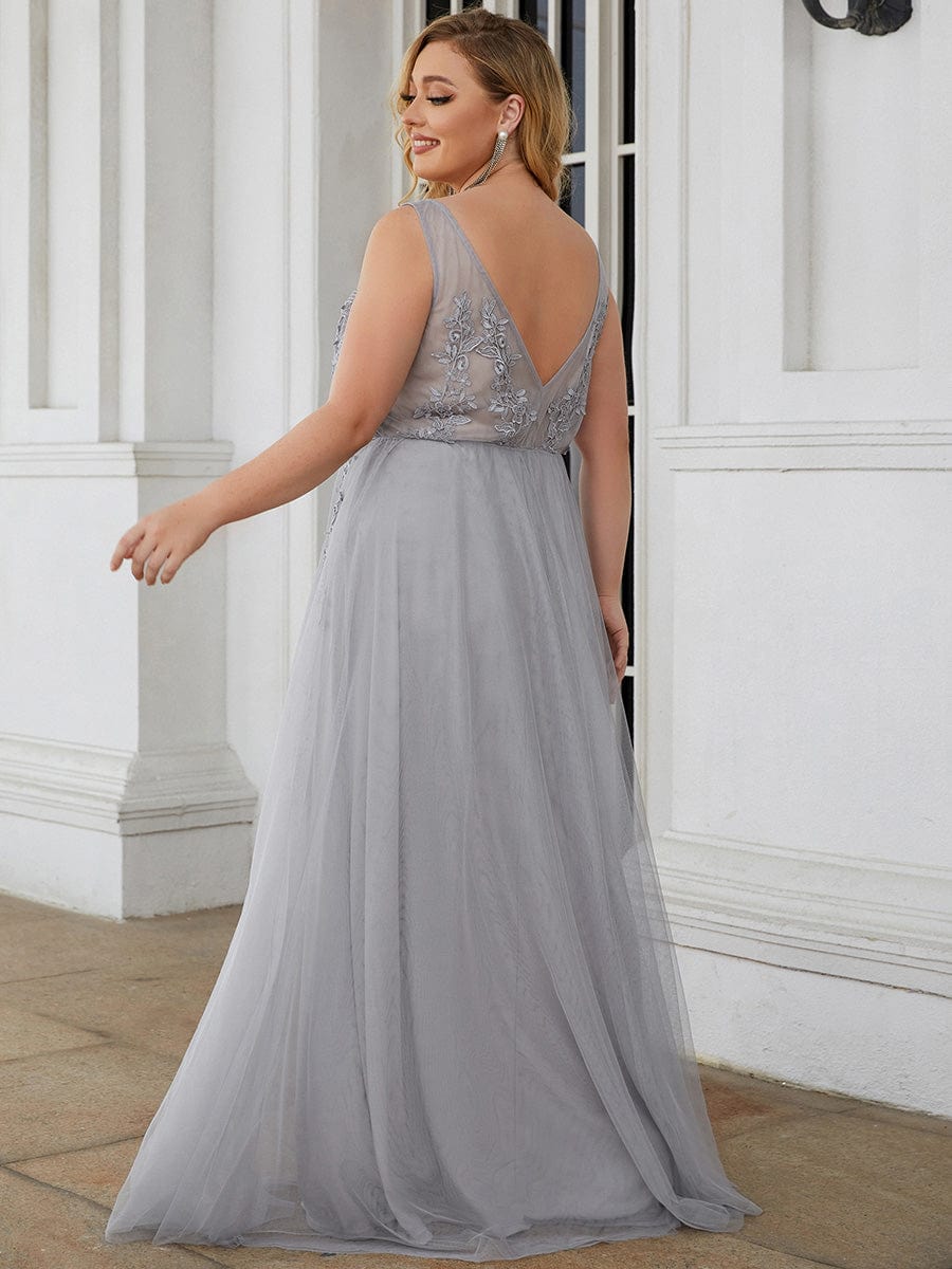 Maxi Long Elegant Ethereal Tulle Evening Dress #color_Grey 