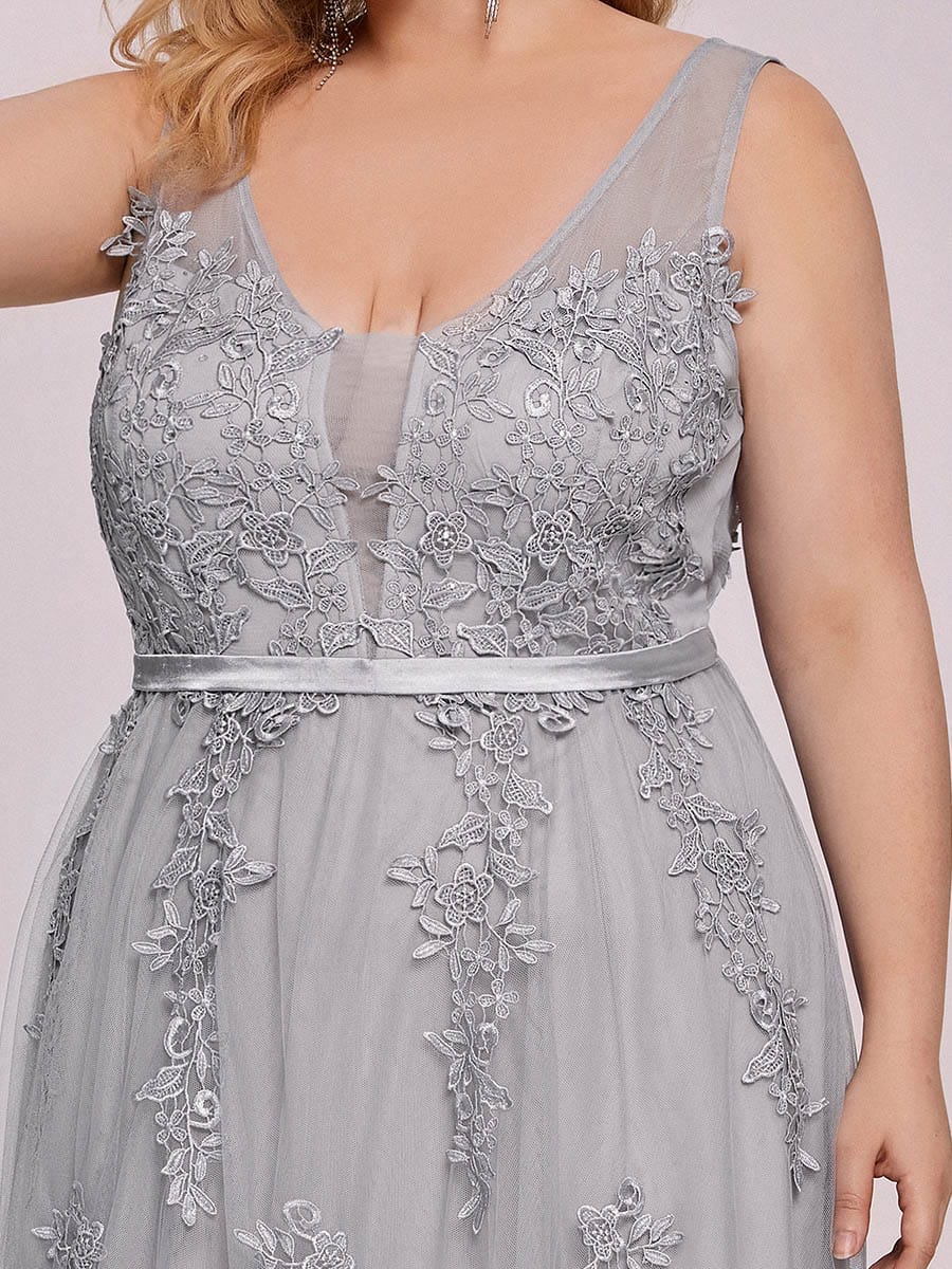 Plus Size Maxi Long Ethereal Tulle Formal Evening Dress #color_Grey 