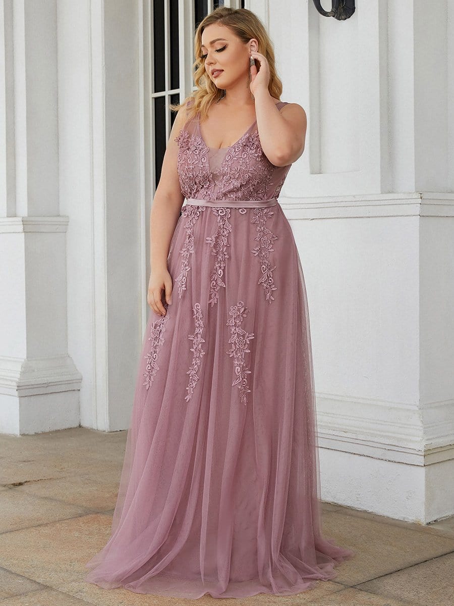 Plus Size Maxi Long Ethereal Tulle Formal Evening Dress #color_Purple Orchid 