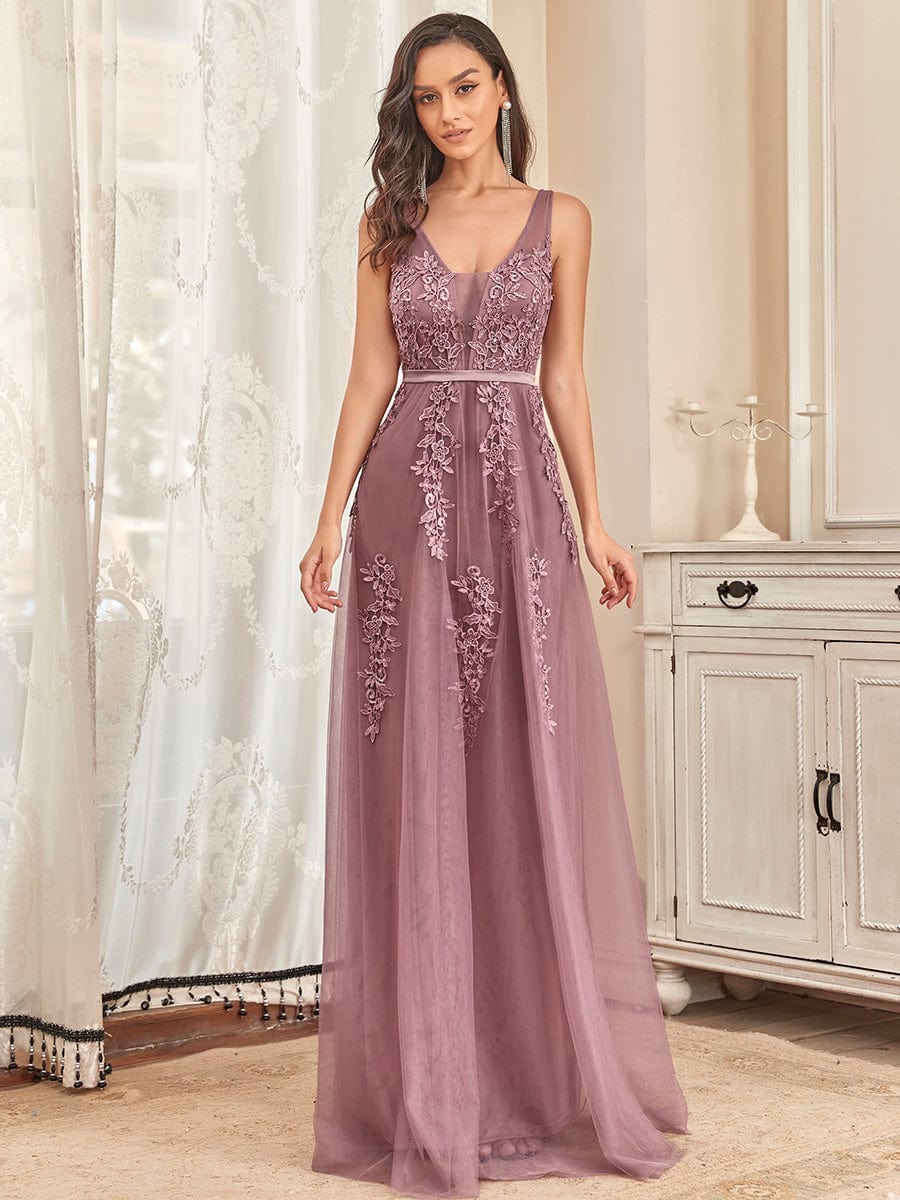 Maxi Long Elegant Ethereal Tulle Evening Dress #color_Purple Orchid 